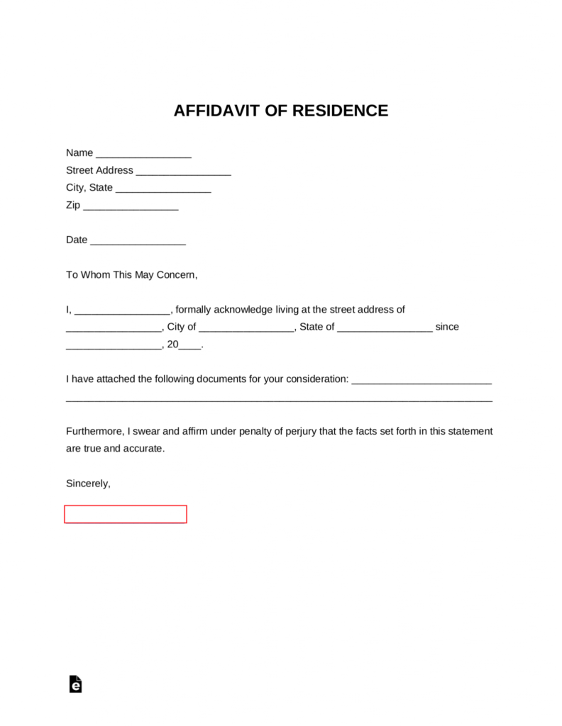 Free Proof Of Residency Letter Affidavit Of Residence PDF Word 