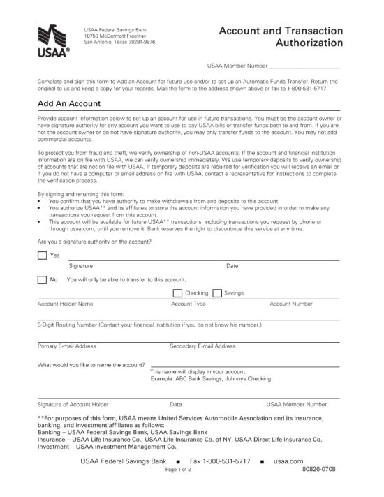 Free USAA Direct Deposit Authorization Form PDF EForms