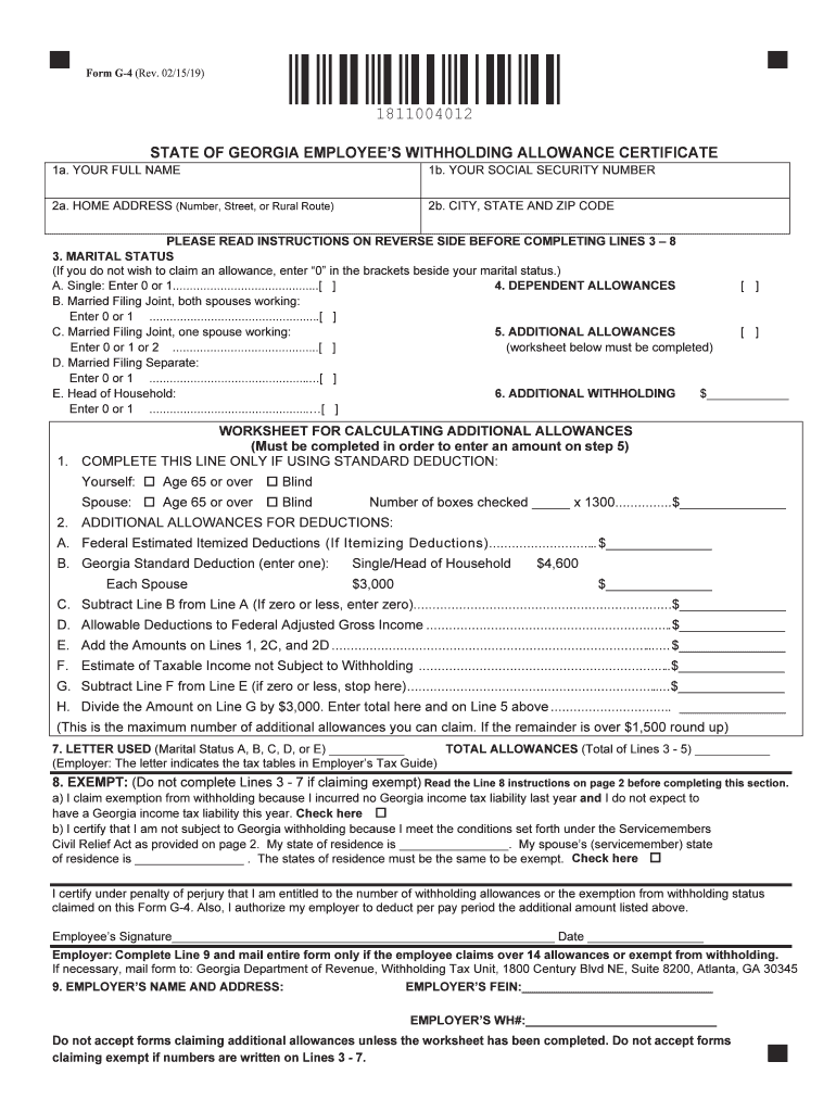 Georgia State Withholding Form 2019 Fill Out And Sign Printable PDF