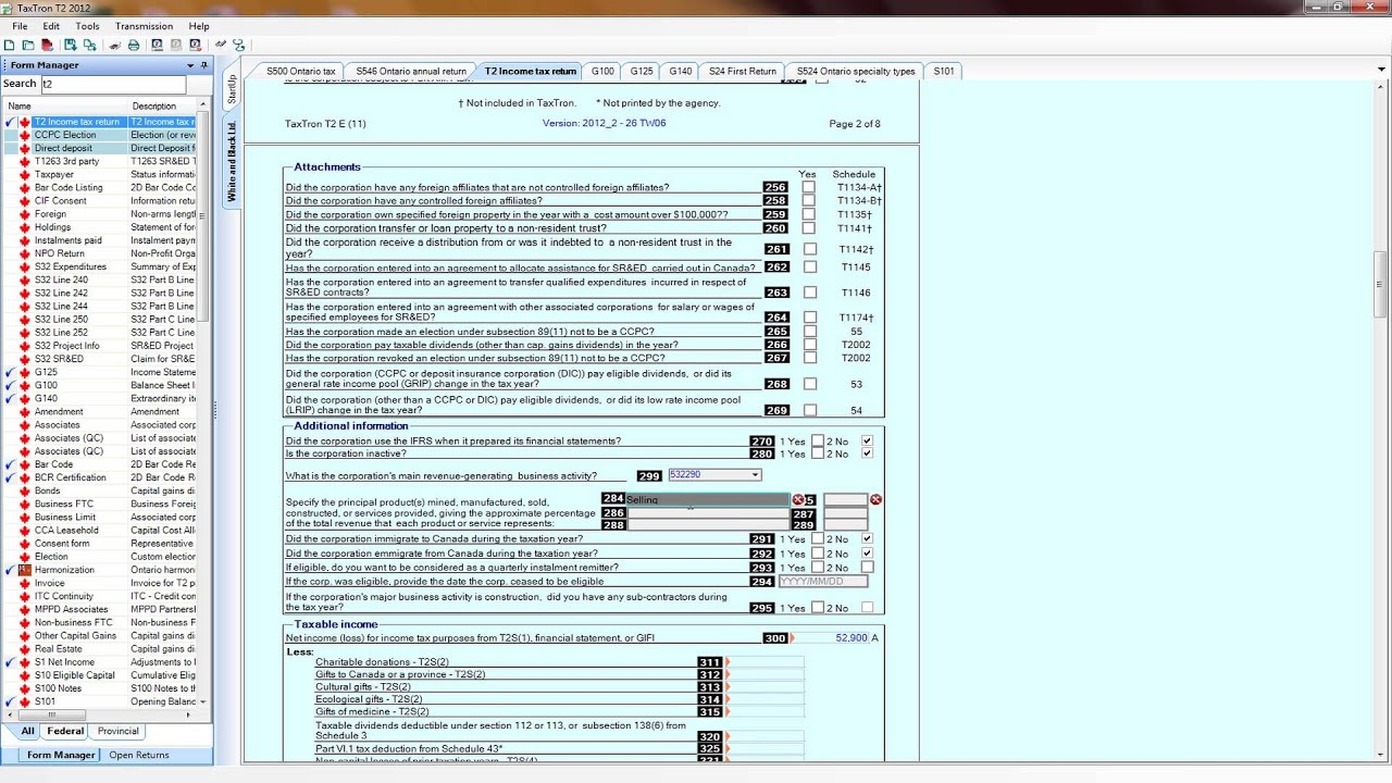 How To Prepare A T2 Return With Canadian Tax Software TaxTron T2 For 