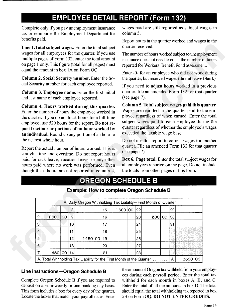 Instructions For Form 132 Employee Detail Report Oregon Department 