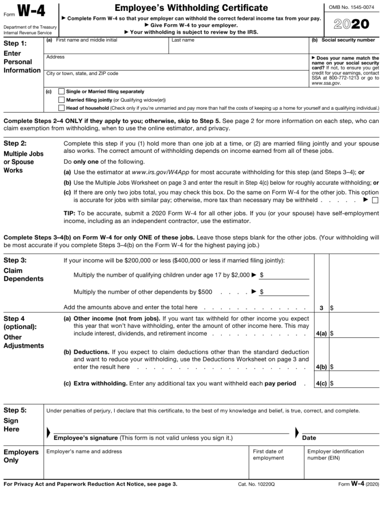 IRS Form W 4 Download Fillable PDF Or Fill Online Employee s