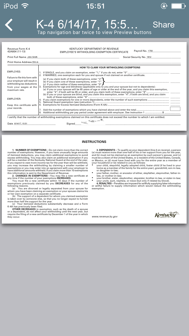 Kentucky State Withholding Form K4