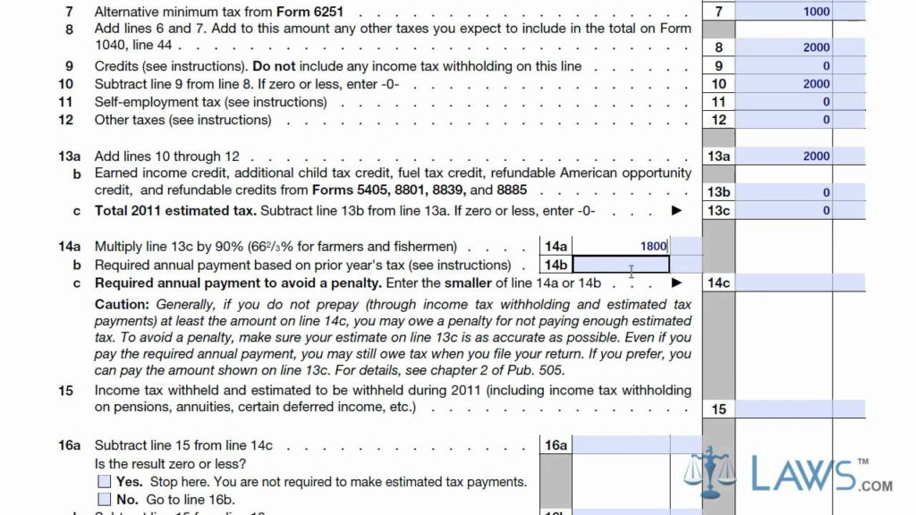 Learn How To Fill The Form 1040 ES Estimated Tax For Individuals YouTube