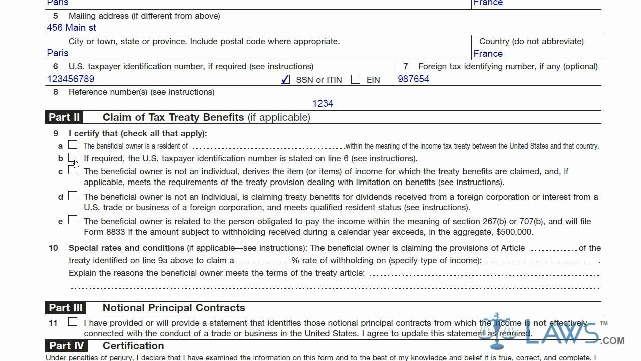 Learn How To Fill The W 8 Form Certificate Of Foreign Status Of 