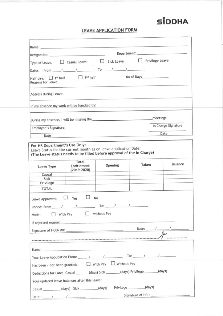 Leave Form 2019 2020 Siddha HR