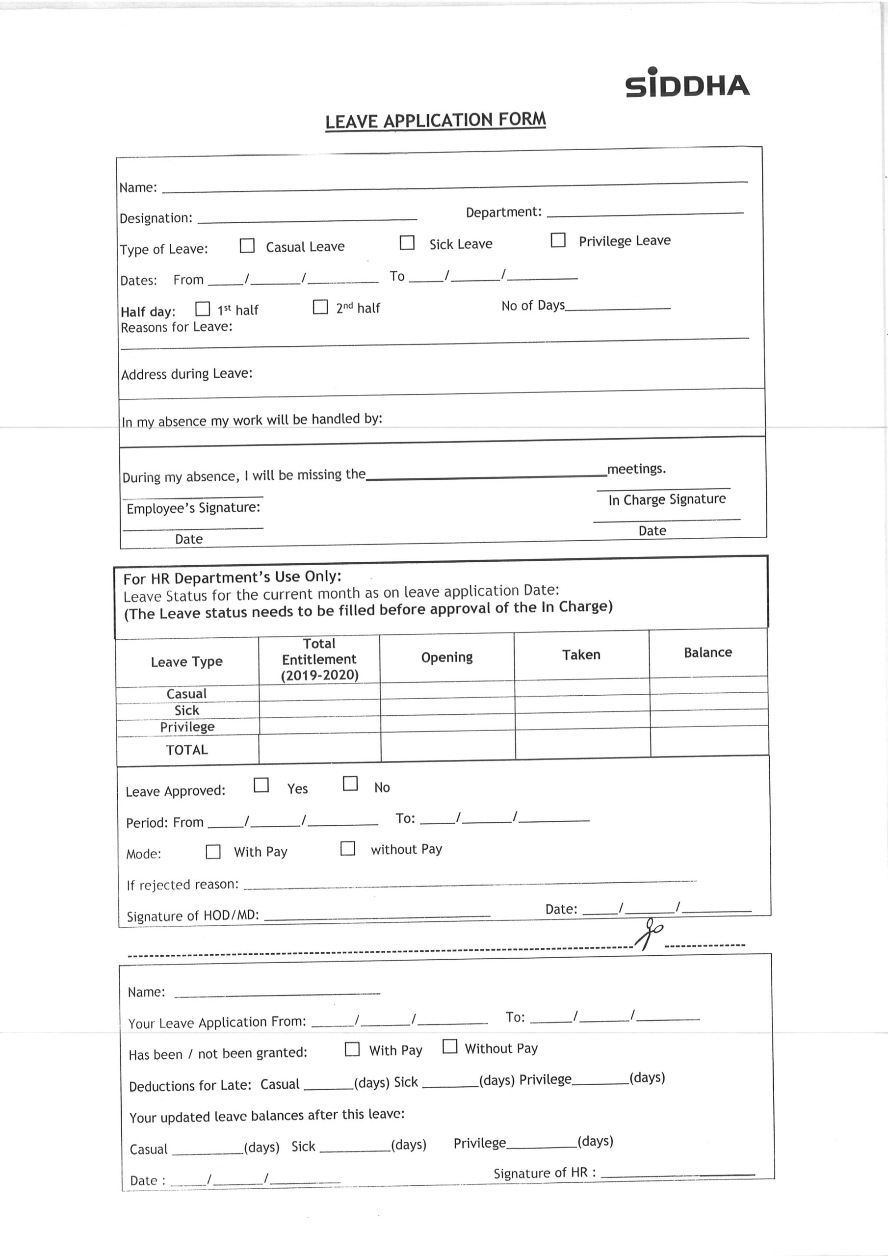 Leave Form 2019 2020 Siddha HR