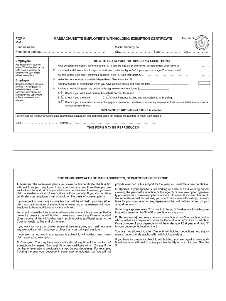 Massachusetts M 4 Form 2021 W4 Form 2021