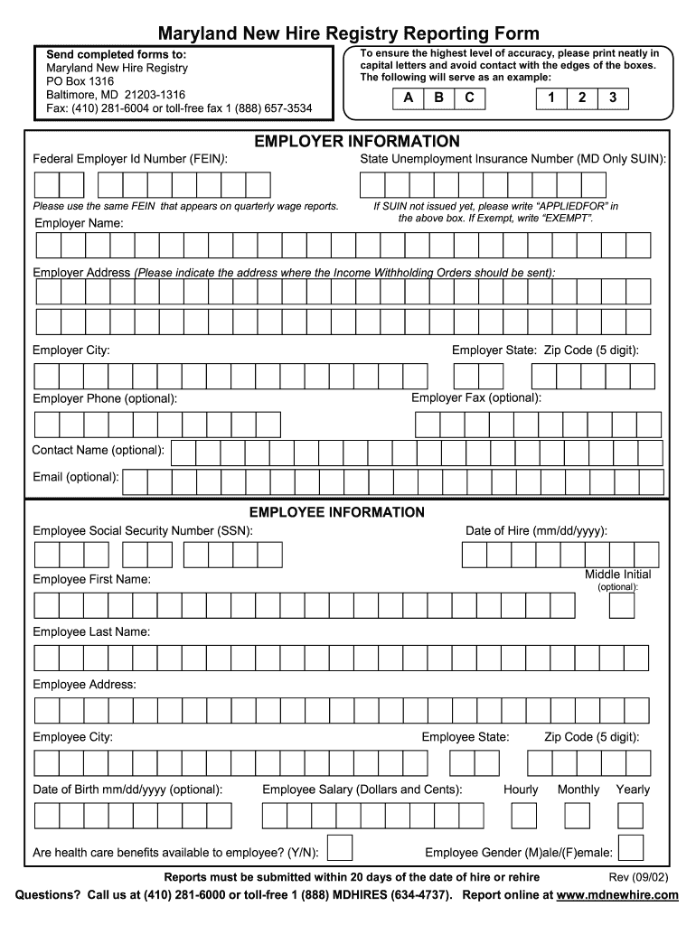 MD New Hire Registry Reporting Form 2002 2021 Fill And Sign Printable 