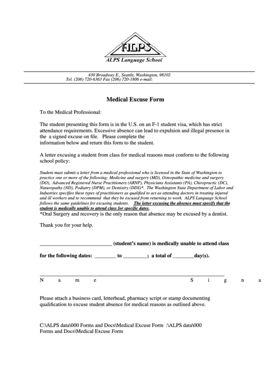 Medical Excuse Form Printable Pdf Download