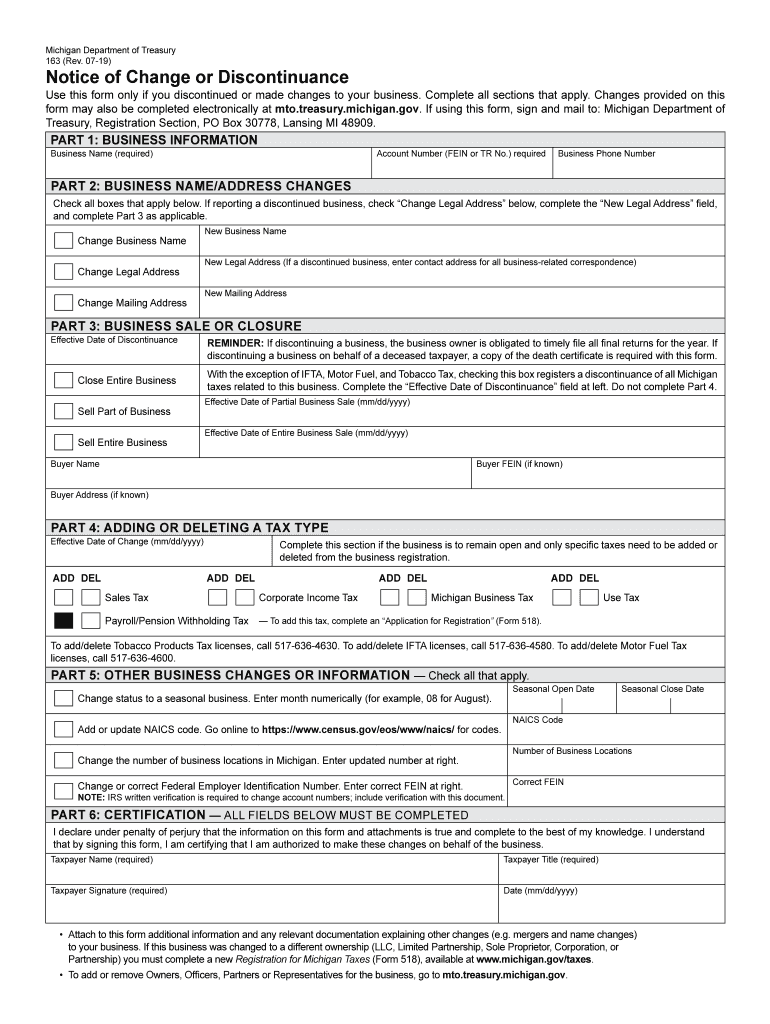 MI DoT 163 2019 2021 Fill Out Tax Template Online US Legal Forms