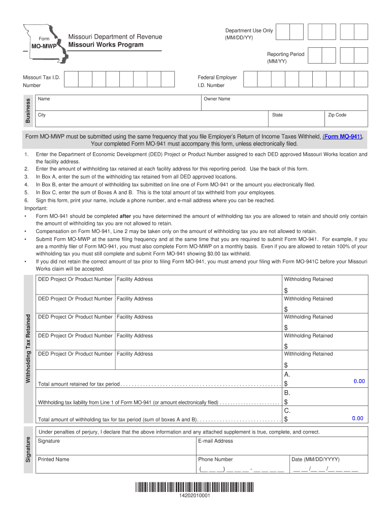 MO DoR MO MWP 2013 Fill Out Tax Template Online US Legal Forms