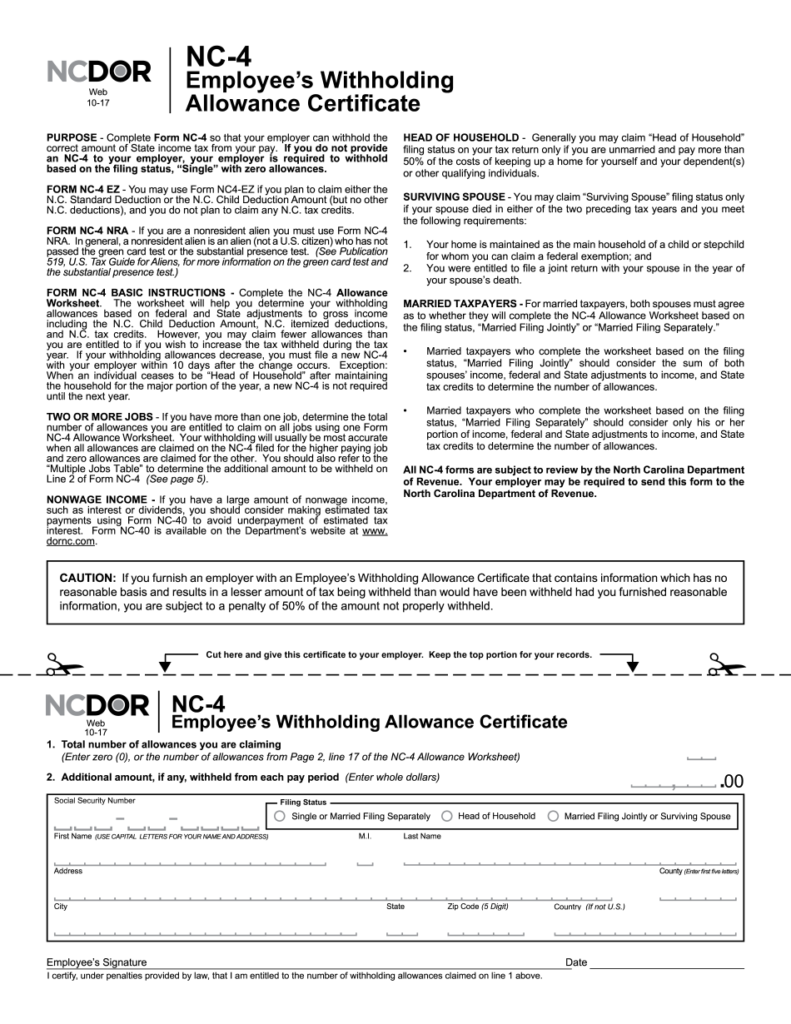 NC 4 2021 Printable Form North Carolina Employee s Withholding