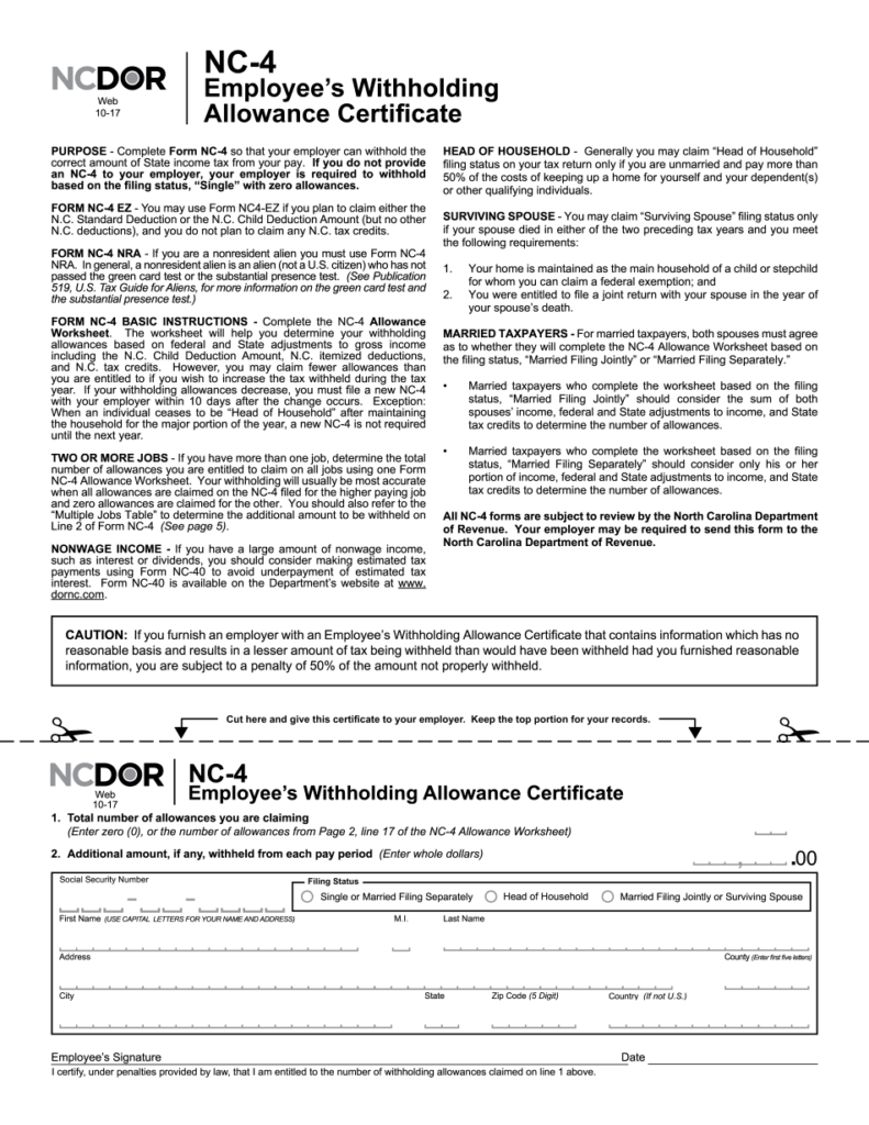 NC 4 2021 Printable Form North Carolina Employee s Withholding 