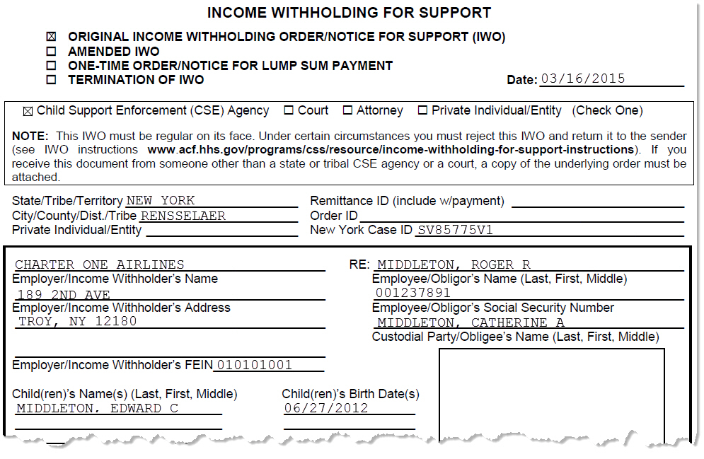 NYS DCSS Income Withholding Notice