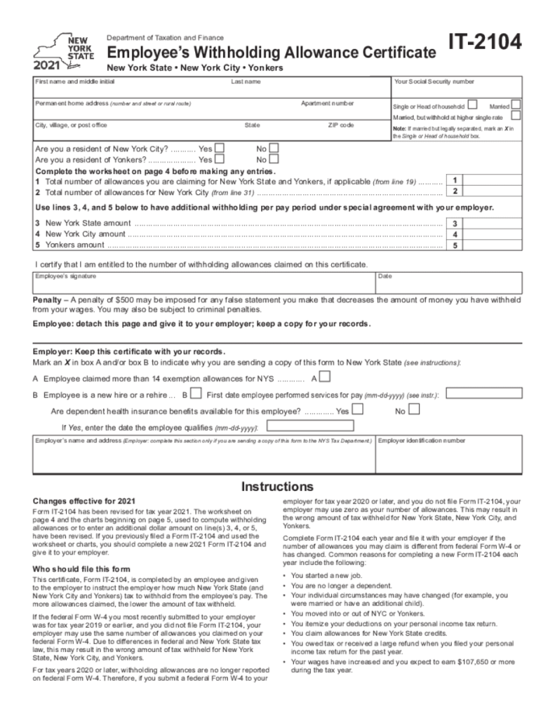 Nys Withholding Calculator 2021 Fill Online Printable Fillable 