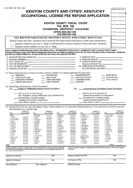 Occupational License Fee Refund Application Form Kenton County And 