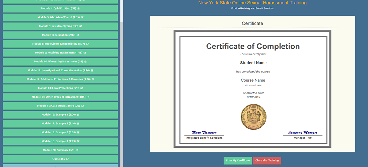 Order 2020 NYS Compliant Sexual Harassment Prevention Online Training 