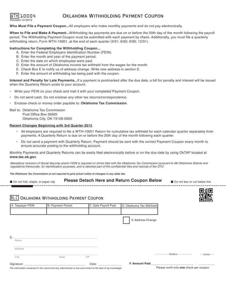 OTC Form WTH10004 Download Fillable PDF Or Fill Online Oklahoma