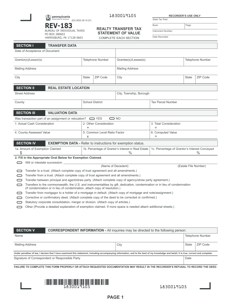 PA DoR REV 183 EX 2019 Fill Out Tax Template Online US Legal Forms