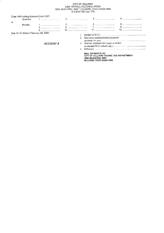 Payroll Reconciliation Form City Of Hilliard 2004 Printable Pdf Download