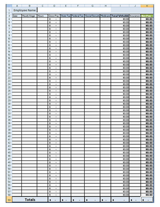 Payroll Register Weekly Bi Weekly Monthly Microsoft Excel