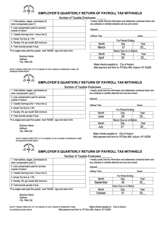 Payroll Withholding Tax Form City Of Auburn Printable Pdf Download