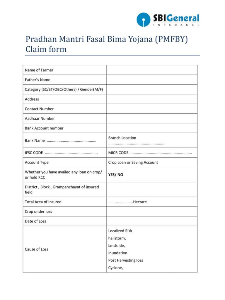  PDF PMFBY Claim Form SBI PDF Download InstaPDF