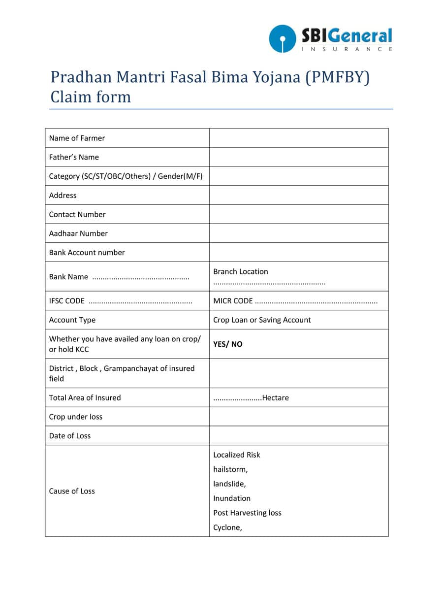  PDF PMFBY Claim Form SBI PDF Download InstaPDF