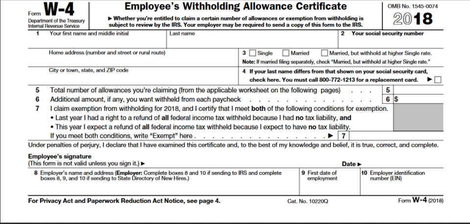 Printable 2018 Form W 4