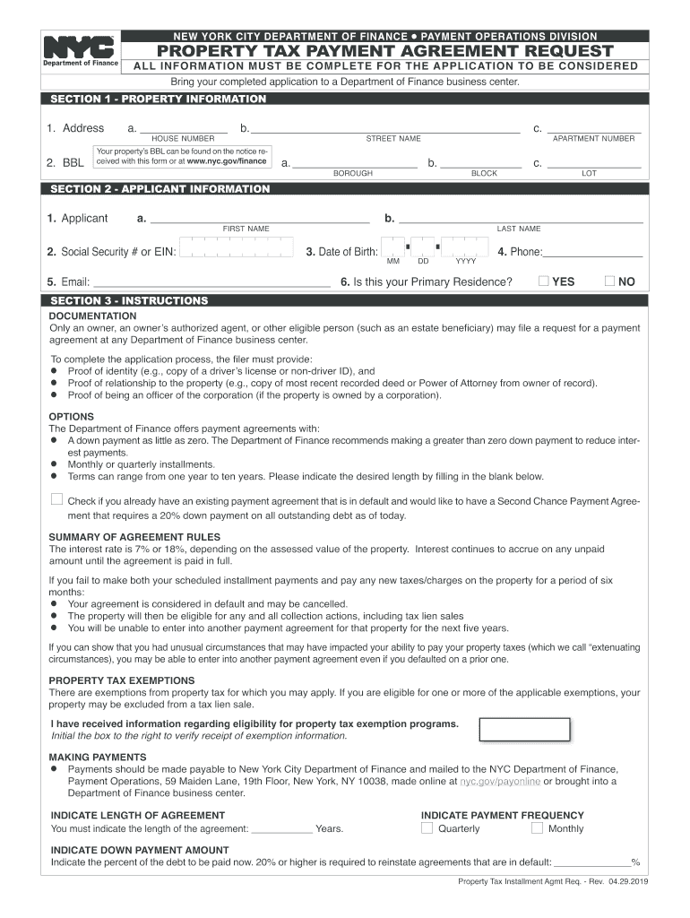 Property Tax Payment Agreement Request 2019 Fill Out Tax Template 