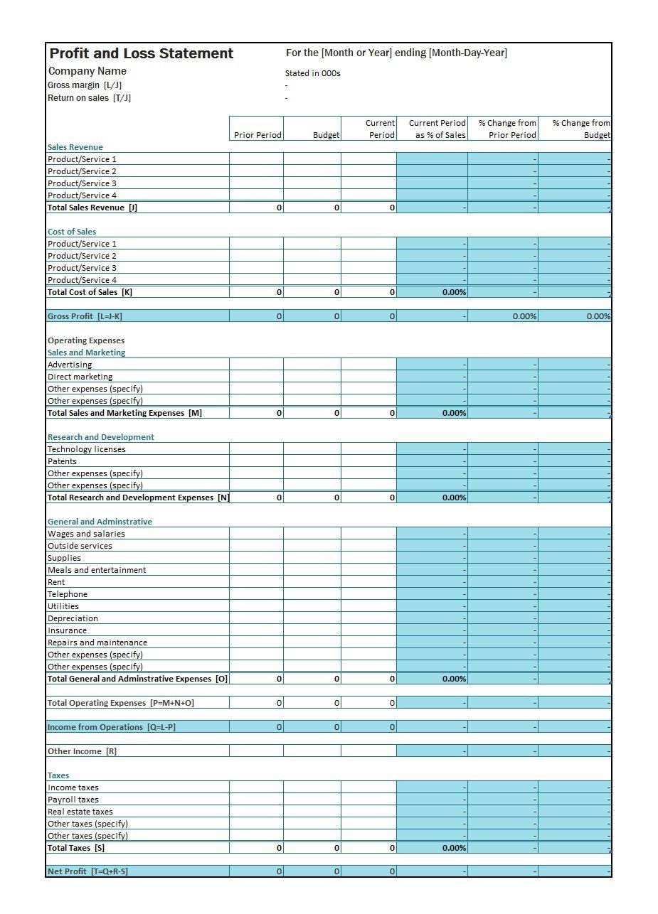 Simple Profit Loss Spreadsheet Within 35 Profit And Loss Statement 