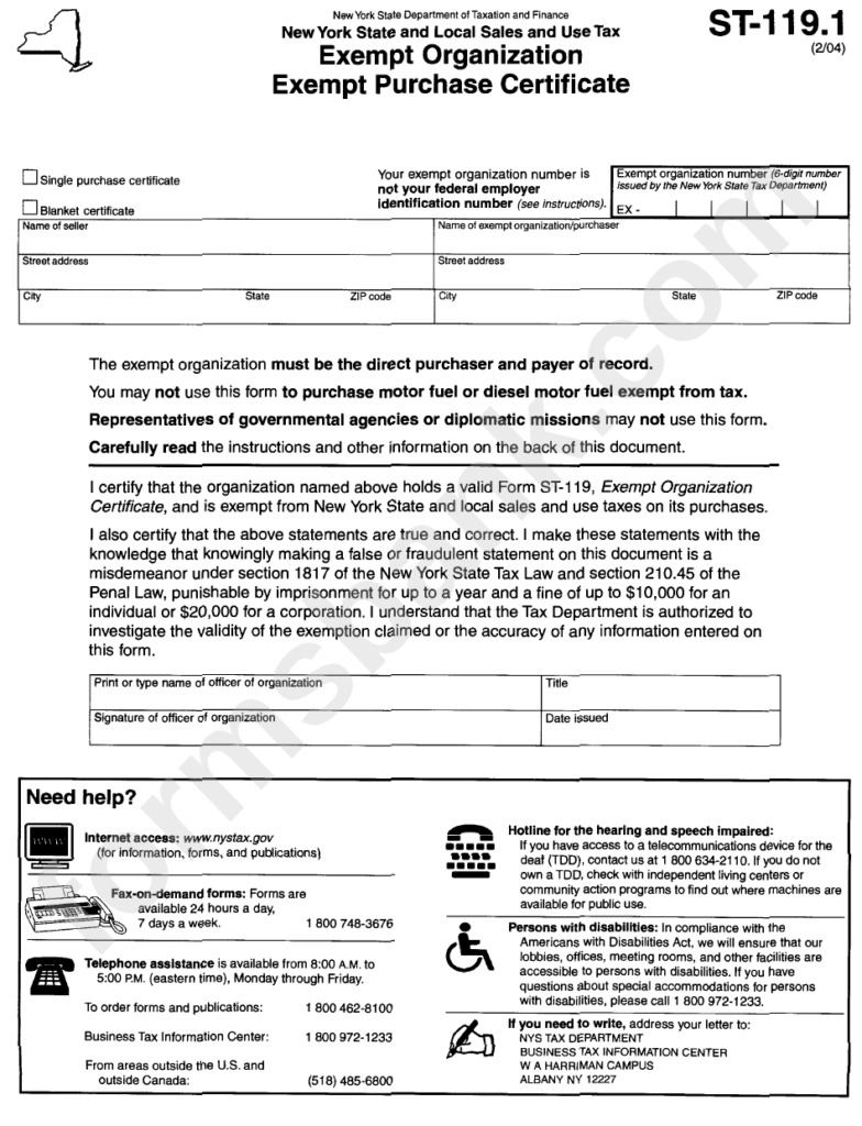 St 119 1 Exempt Purchase Certificate Printable Pdf Download