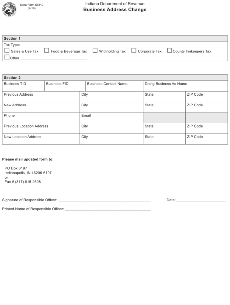 State Form 56842 Download Fillable PDF Or Fill Online Business Address 