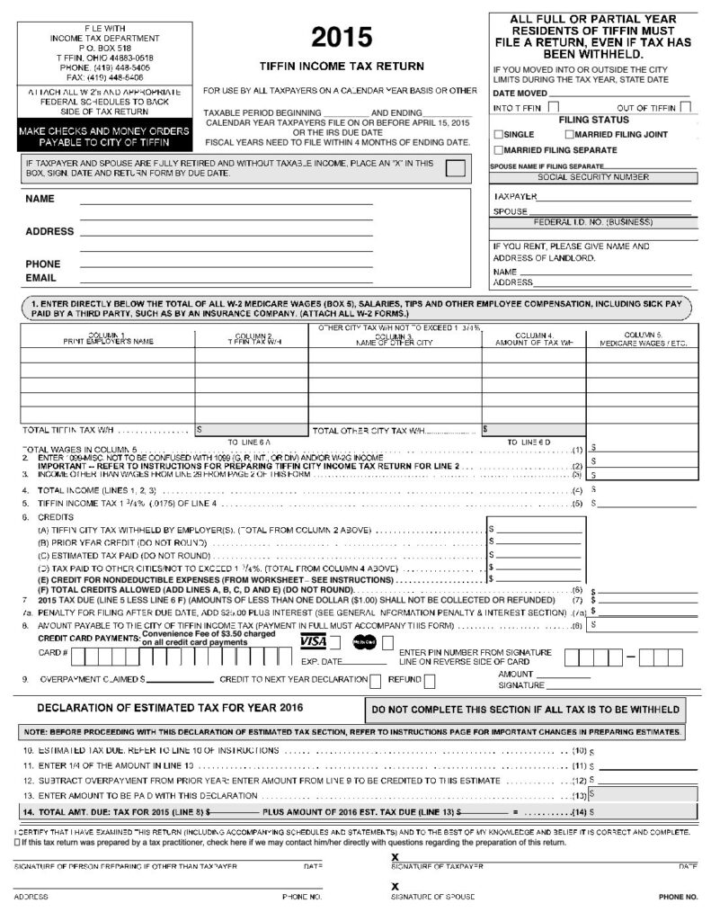 Tax Forms City Of Tiffin