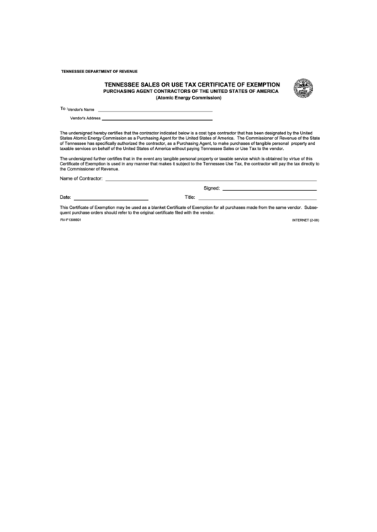 Tennessee State Tax Withholding Form WithholdingForm Com   Tennessee Sales Or Use Tax Certificate Of Exemption Printable Pdf Download 