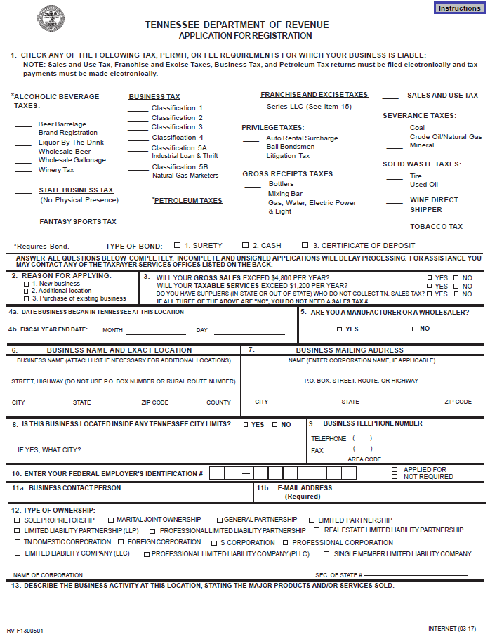 Tennessee Sales Tax Permit Application StartingYourBusiness