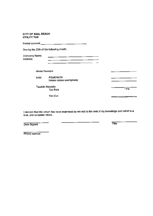 Utility Tax Form City Of Seal Bbeach Printable Pdf Download