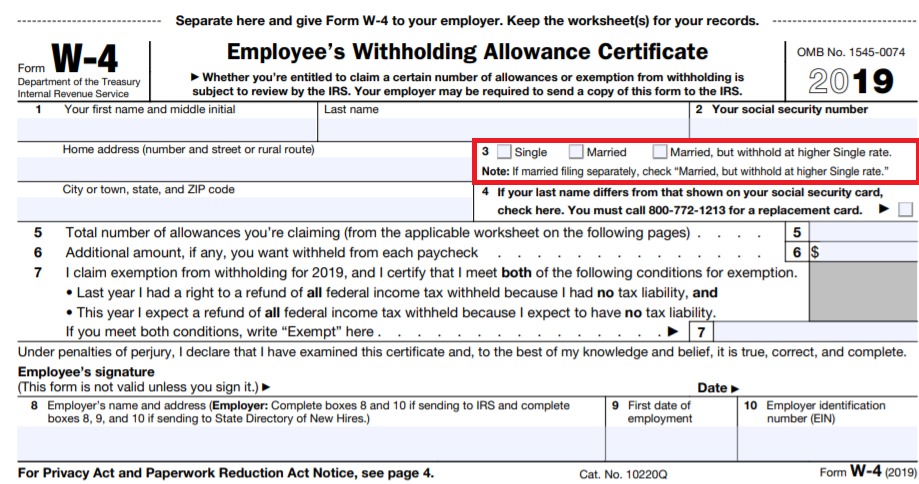 W 4 Employee s Withholding Certificate And Federal Income Tax