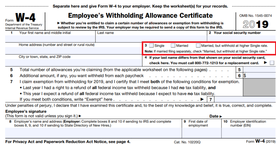 W 4 Employee s Withholding Certificate And Federal Income Tax 
