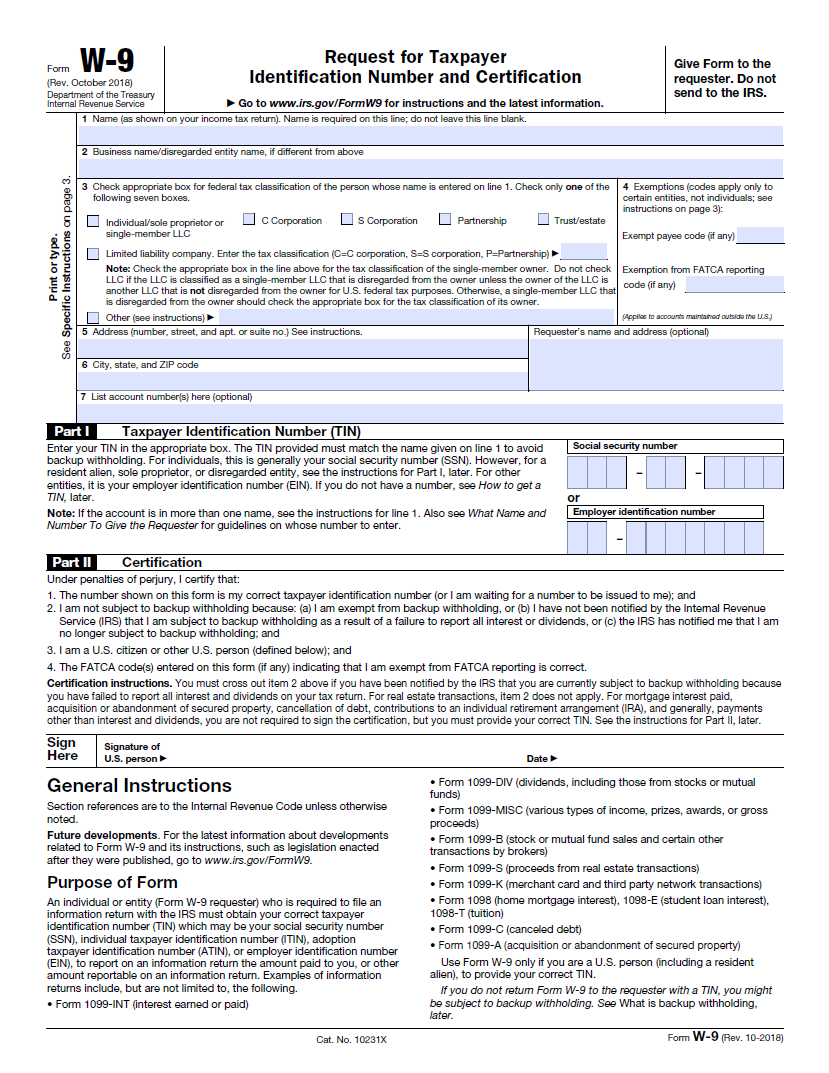 W9 Form 2022 Fillable Editable Printable