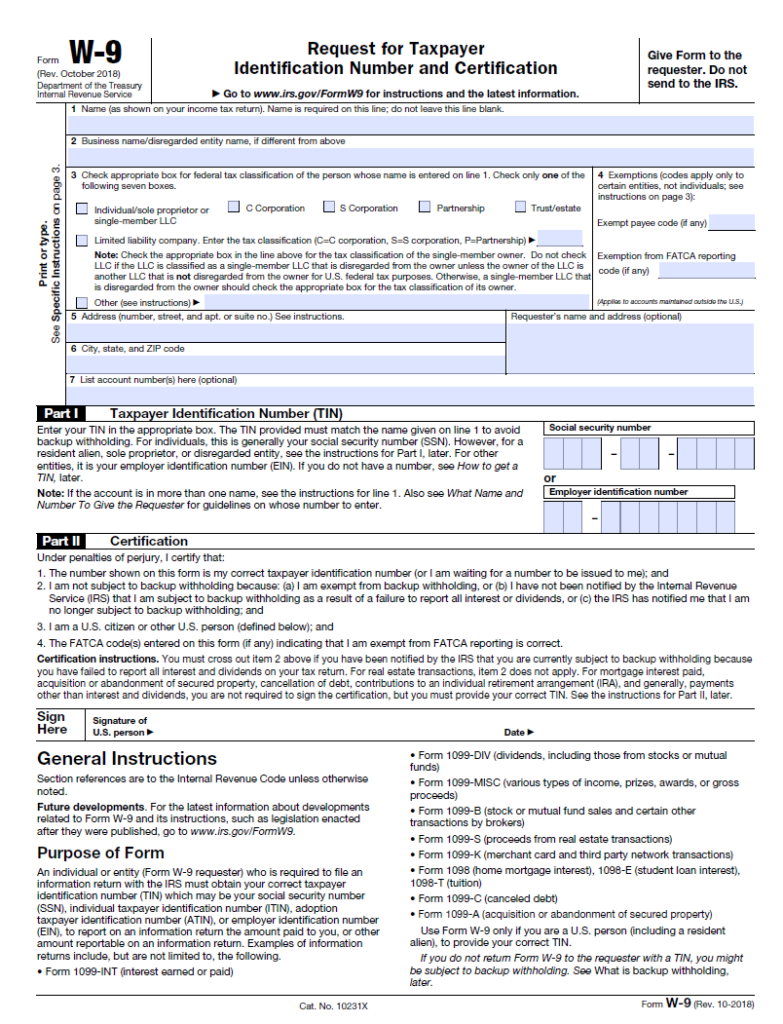 W9 IRS Tax Form W9 Tax Form 2020