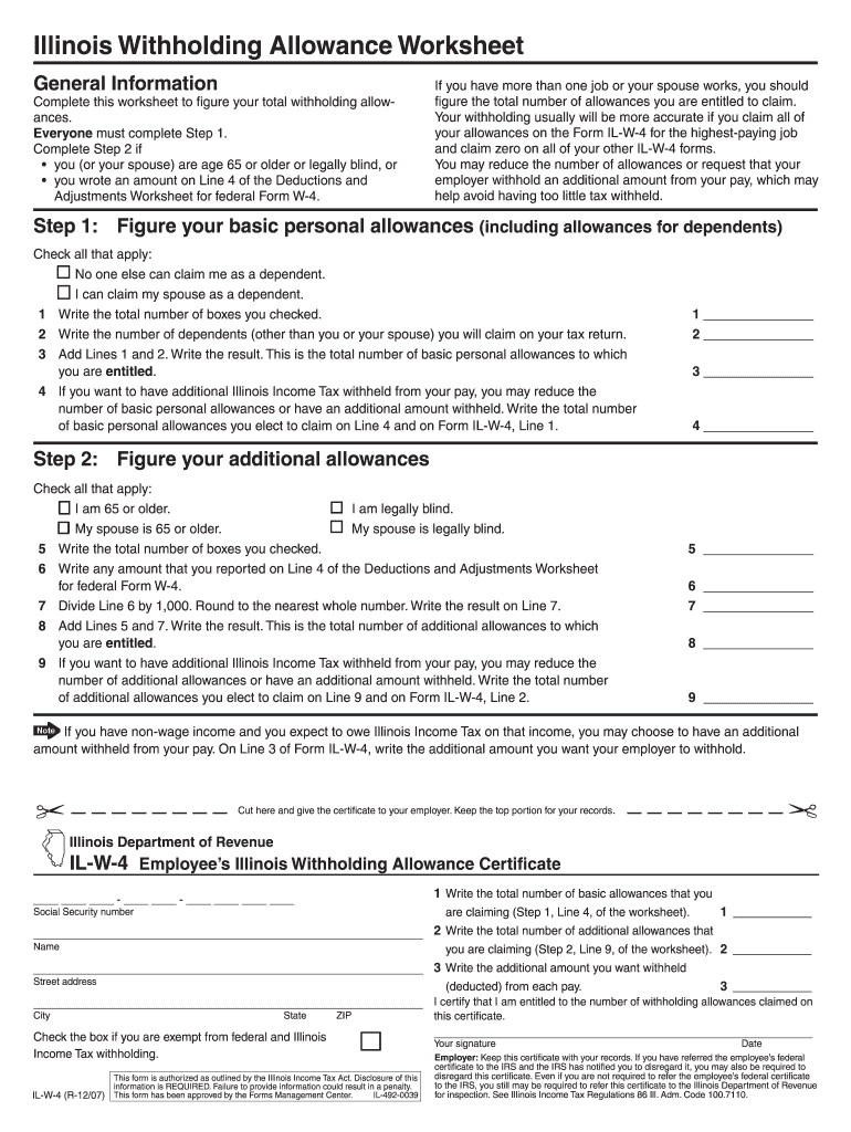 2007 Form IL IL W 4 Fill Online Printable Fillable Blank PdfFiller