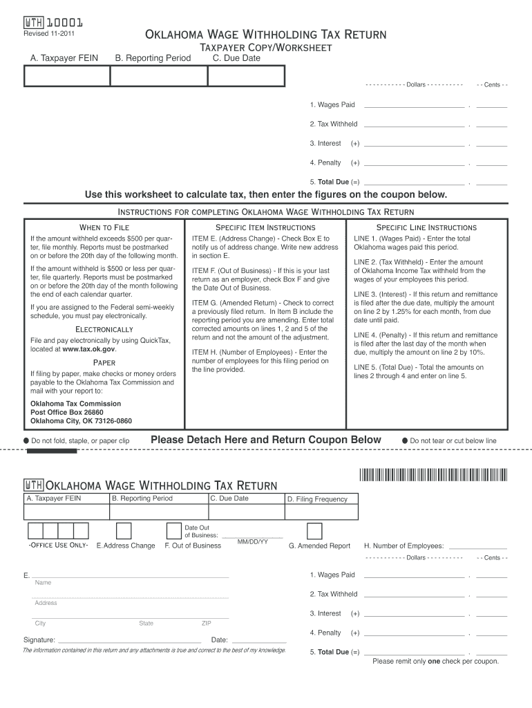 2011 Form OK OTC WTH 10001 Fill Online Printable Fillable Blank 