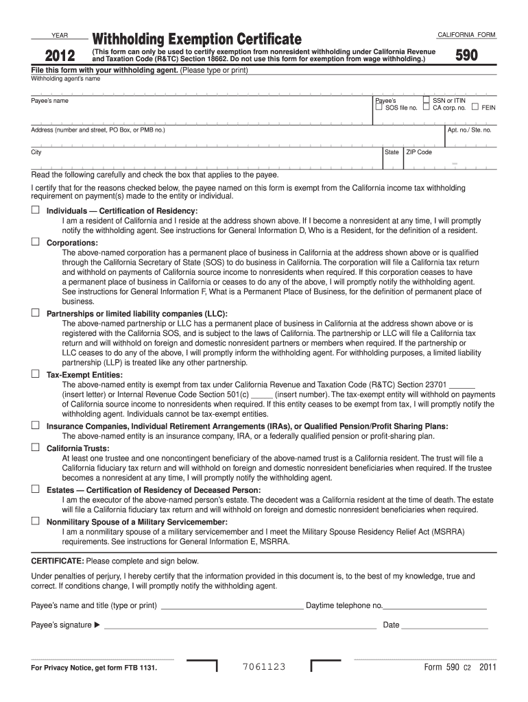 2012 Form CA FTB 590 Fill Online Printable Fillable Blank PDFfiller