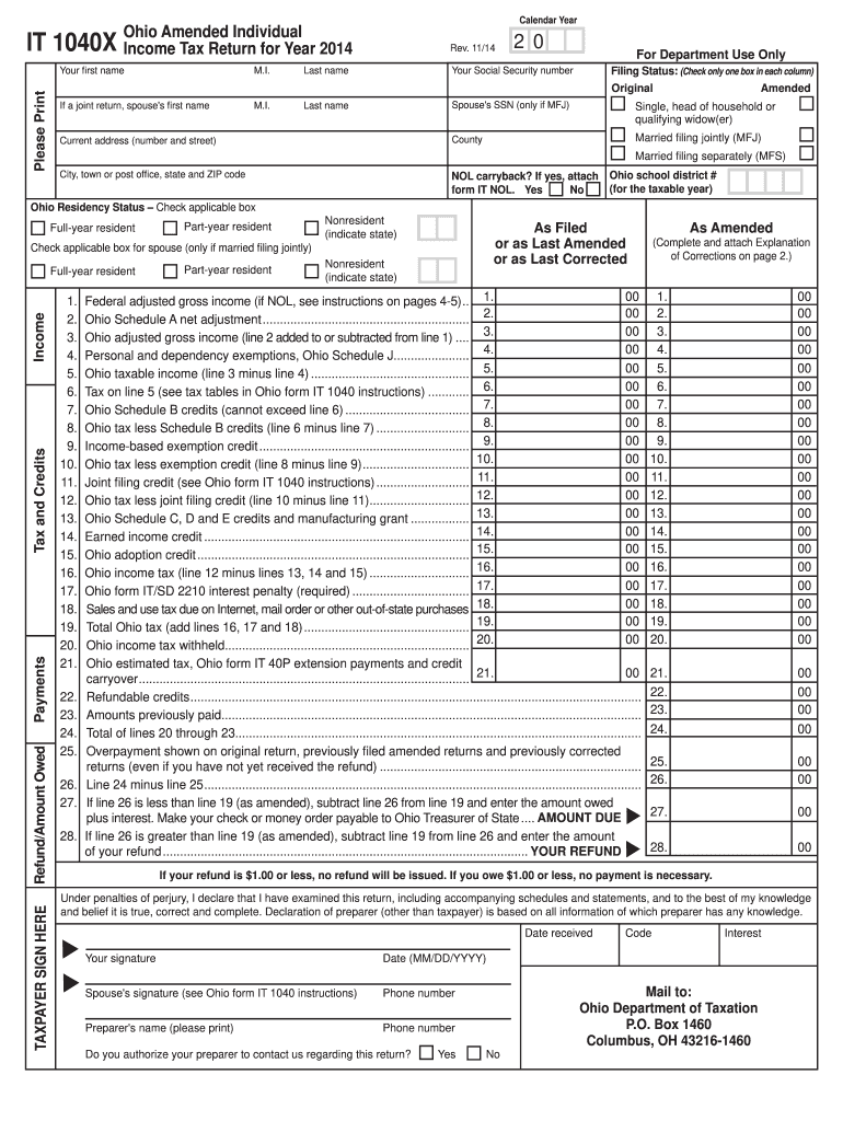 2014 2021 Form OH ODT IT 1040X Fill Online Printable Fillable Blank 