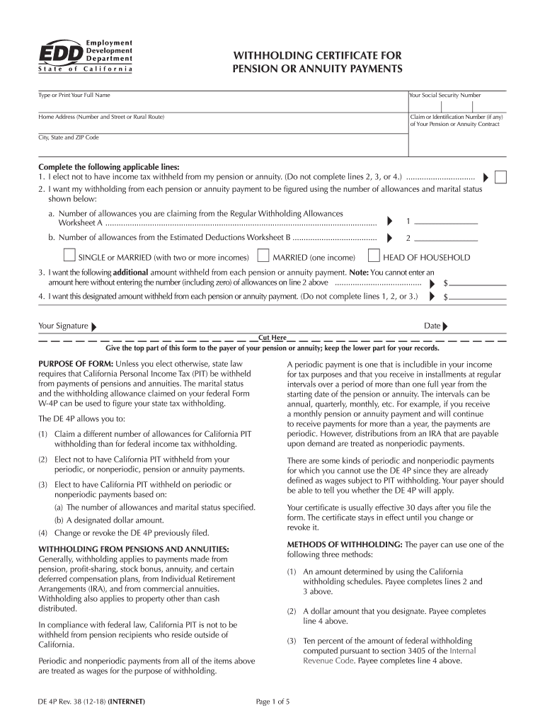 2018 2021 Form CA EDD DE 4P Fill Online Printable Fillable Blank 