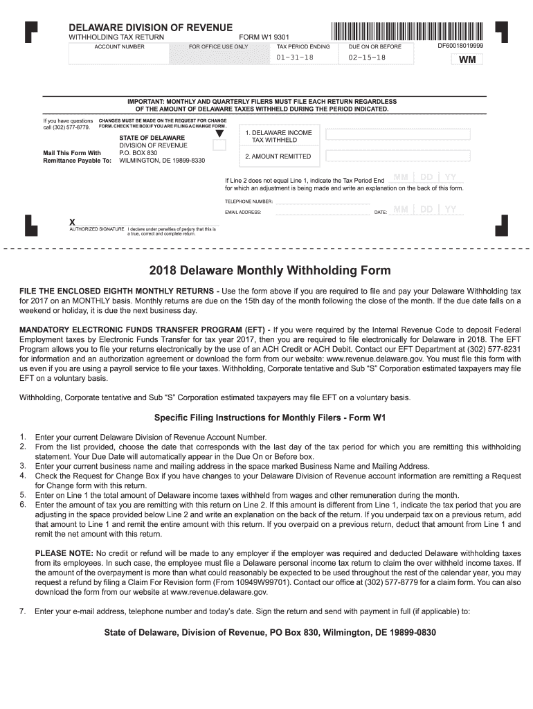 2018 Form DE W1 9301 Fill Online Printable Fillable Blank PdfFiller