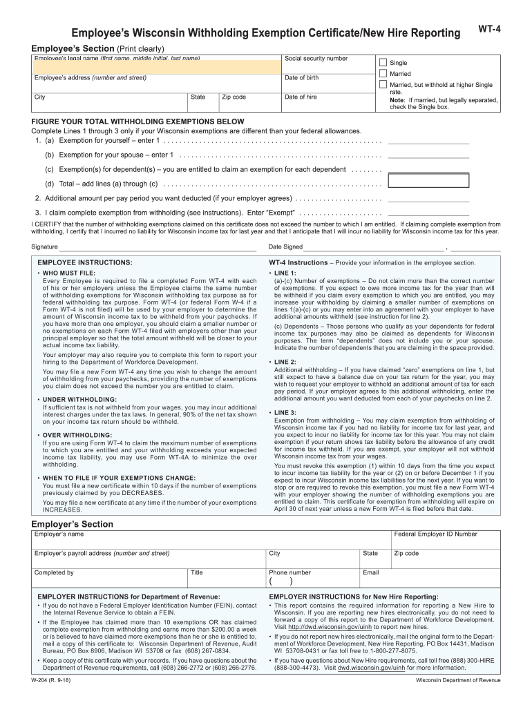 2018 Form WI WT 4 Fill Online Printable Fillable Blank PdfFiller