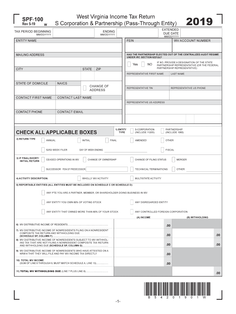 2019 2021 Form WV DoR SPF 100 Fill Online Printable Fillable Blank 